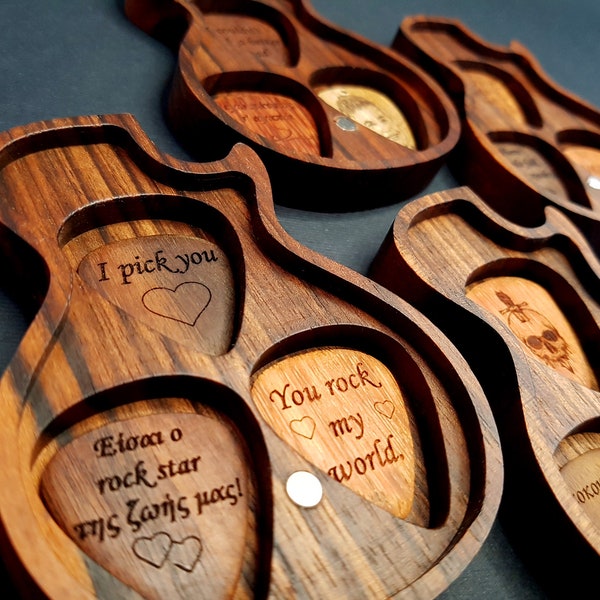 Pick Holder, Pick Box, Personalized Handmade Wooden Guitar Pick With Wooden Box, Gift For Guitar Player, Personalized Pick, Guitar Plectrum