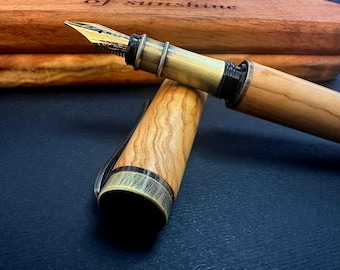 Handmade Olive Wood Fountain Pen, Engraved Personalized Gift, Luxury Writing Instrument