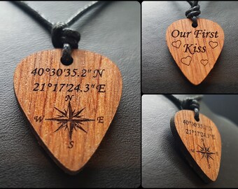 Coordinates Necklace, Personalized Location Necklace, Cord Necklace for Men Women, Engraved Coordinates, Ship via DHL