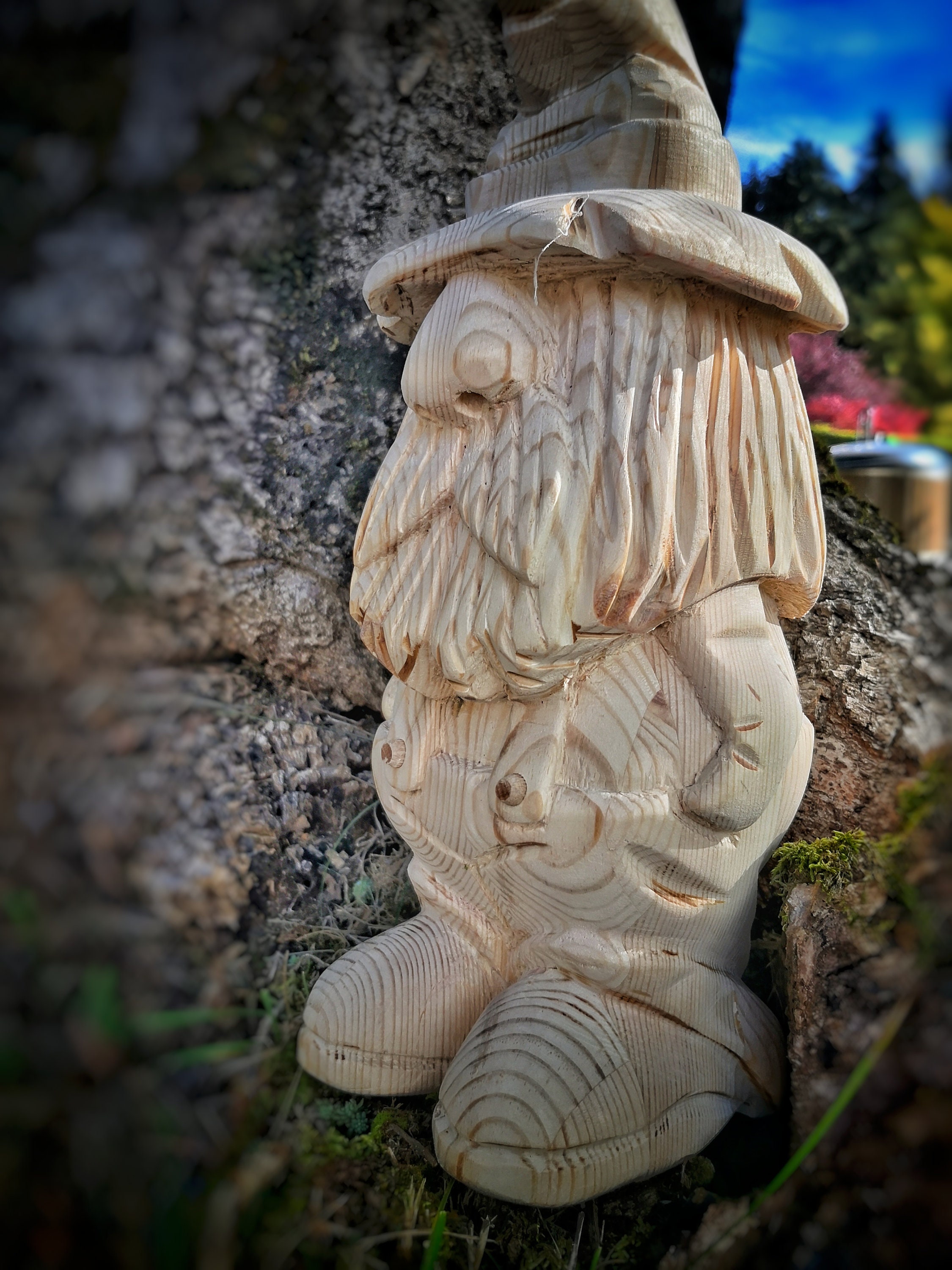 Gnome in Wood Sculpture Handcrafted Handmade With Tunnel. Etsy UK