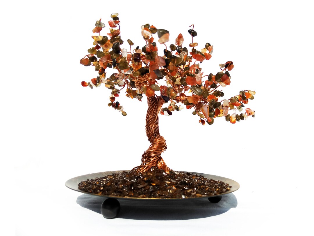 Handmade Autumnal Wire Tree With Green & Red Agate - Etsy