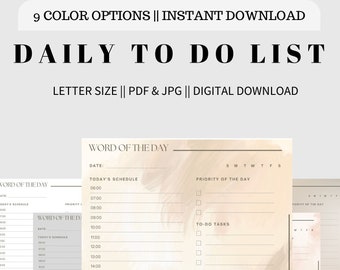 Digital To Do List, Digital Planner, pdf & jpg options, 9 Color Options, Digital Aesthetic