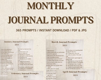 365 Journal Prompts for 2024, Printable, Monthly Journaling