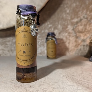 Hades Offering Bottle | Pagan Altar Decor with Silver Skull