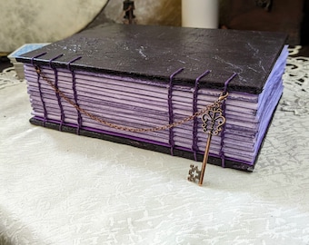 Amethyst Crystal Grimoire | Handmade Book of Shadows with Key