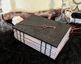 Handmade Black Onyx Grimoire | Book of Shadows with Key Bookmark