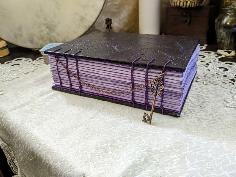 Amethyst Crystal Grimoire Book of Shadows Pagan Gift Handmade Book Personalized Grimoire Coptic Stitch Journal Amethyst image 2