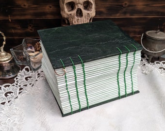 Green Aventurine Crystal Grimoire | Book of Shadows | Pagan Gift | Handmade Book | Personalized Grimoire | Coptic Stitch | Journal | Crystal