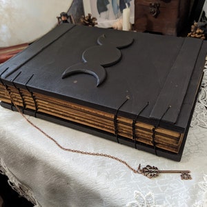 Black Triple Moon Grimoire | Book of Shadows | Pagan Gift | Handmade Book | Coptic Stitch | Triple Moon | Pagan Grimoire | Witch Grimoire