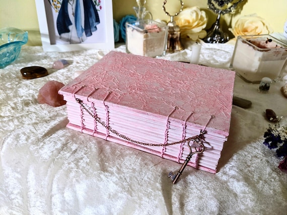Rose Quartz Grimoire | Handmade Book of Shadows with Key