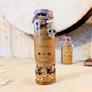 Persephone Offering Bottle | Handmade Deity Devotional, Silver Skull Charm