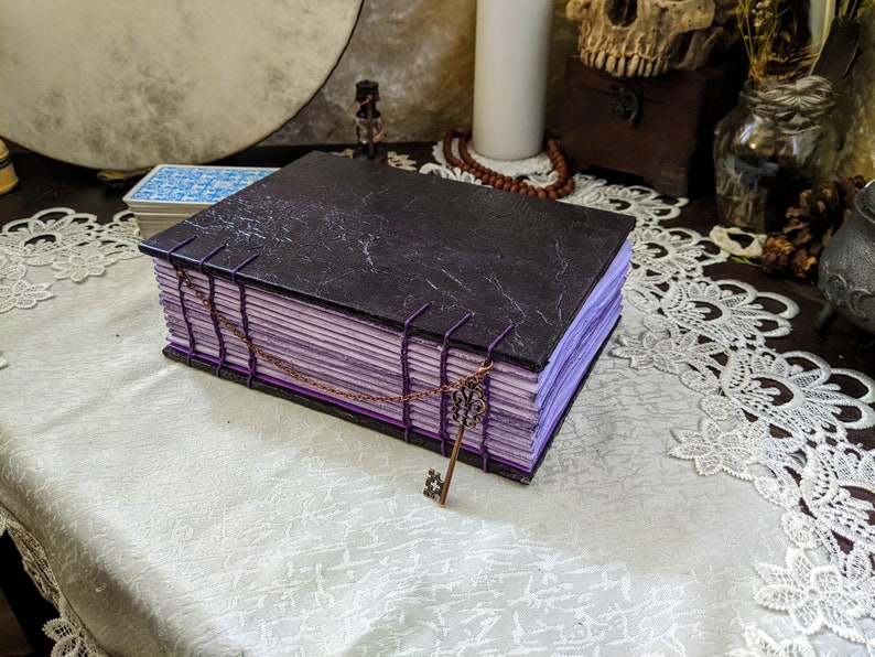 Amethyst Crystal Grimoire Book of Shadows Pagan Gift Handmade Book Personalized Grimoire Coptic Stitch Journal Amethyst image 7