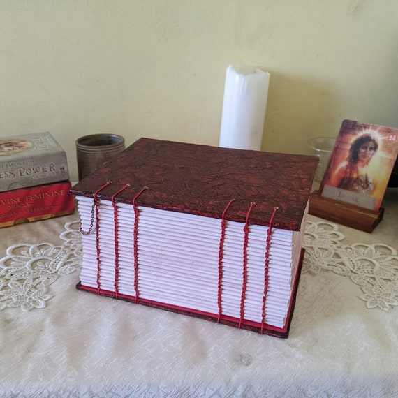 Handmade Red Jasper Grimoire: Book of Shadows with Copper Key and Crystals