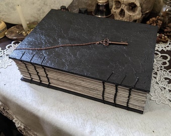 Large Handmade Black Onyx Grimoire | Book of Shadows with Key