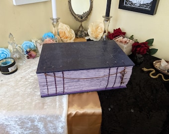 Large Handmade Amethyst Grimoire – Crystal Book of Shadows with Key