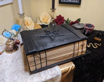 Large Black Pentagram Grimoire | Book of Shadows | Pagan Gift | Handmade Book | Gifts for Witches | Spellbook | Coptic Stitch | Pentagram