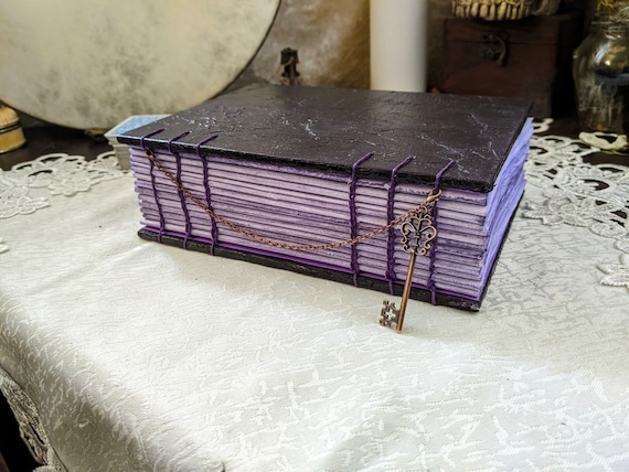 Amethyst Crystal Grimoire | Handmade Book of Shadows with Key