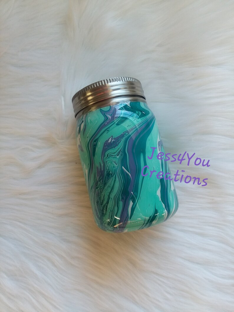Teals Hydro Dip Swirl Mason Jar Stainless Steel Tumbler Etsy