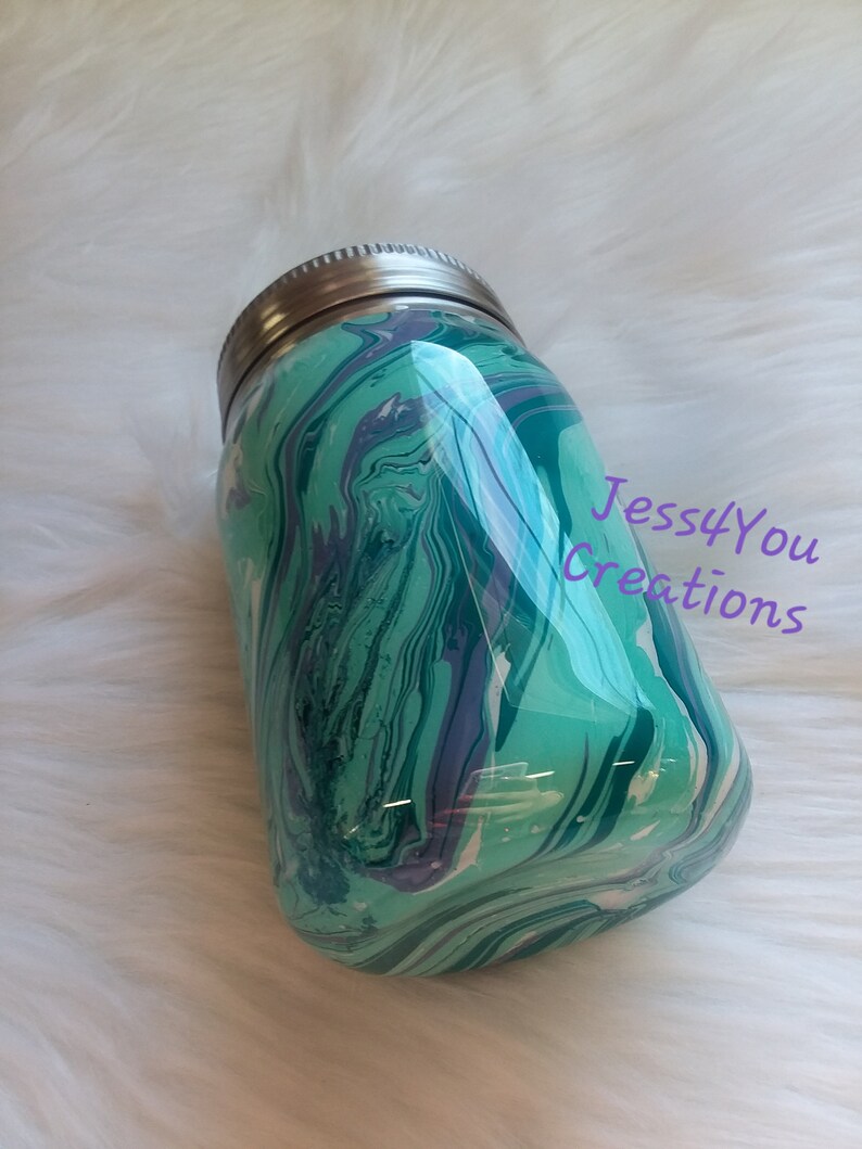 Teals Hydro Dip Swirl Mason Jar Stainless Steel Tumbler Etsy