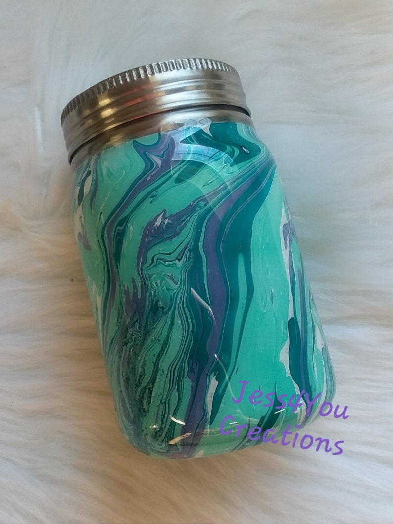 Teals Hydro Dip Swirl Mason Jar Stainless Steel Tumbler Etsy