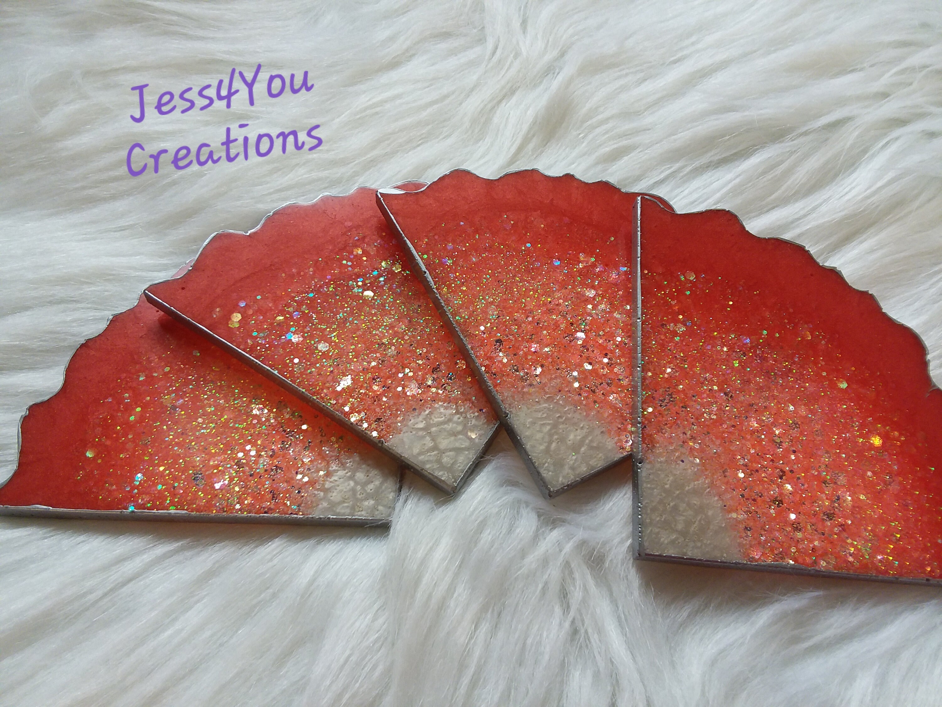 Coral Glitter Epoxy Resin Coasters Set of 4 Handmade Etsy