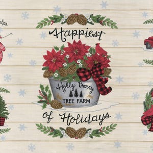Holly Berry Tree Farm Panels by Deb Strain for Moda - red & cream