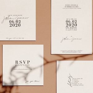 Modern Romantic Wedding Suite, Hand lettered wedding suite, Letterpress wedding suite, wedding suite templates, modern invitations image 4