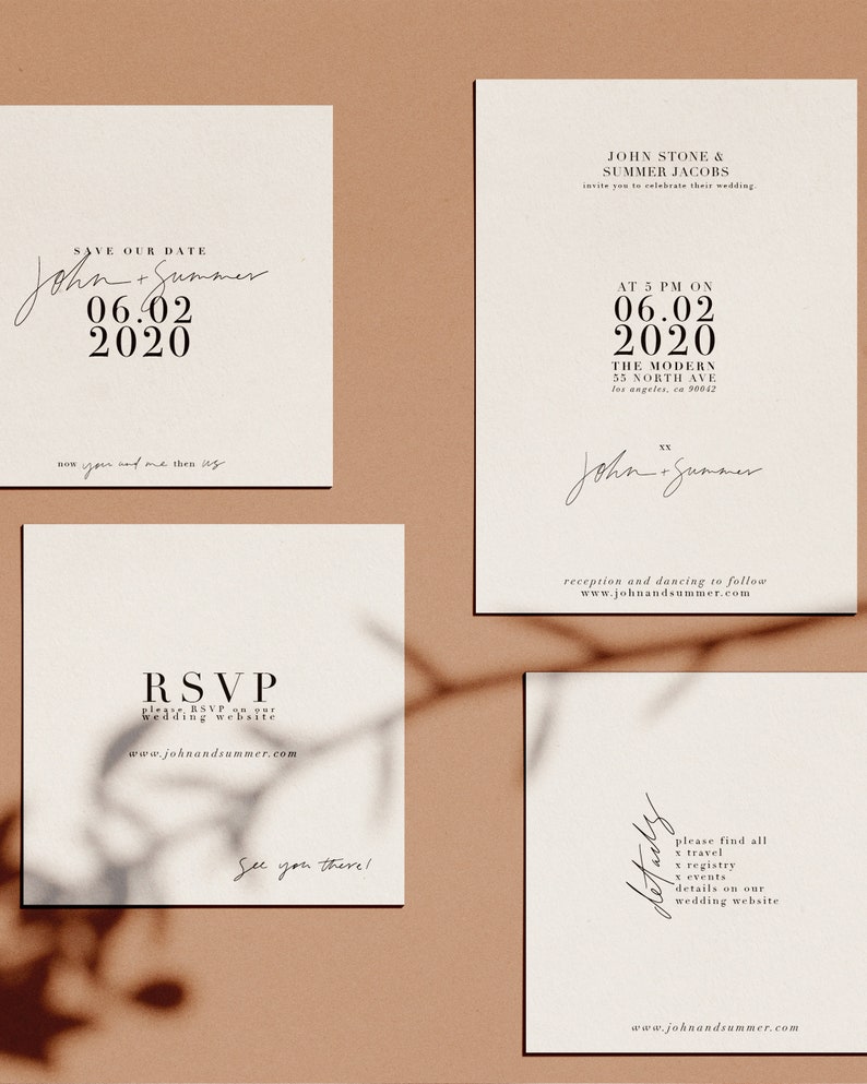 Modern Romantic Wedding Suite, Hand lettered wedding suite, Letterpress wedding suite, wedding suite templates, modern invitations image 4