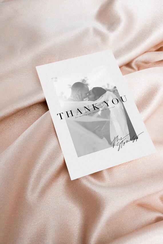 Minimalist Wedding Photo Thank You, Wedding Thank You Card, Photo Thank You Card, Printable Thank You Card, hand lettered thank you