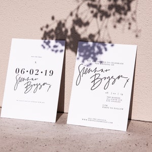 Modern Romantic Wedding Suite, Hand lettered wedding suite, Letterpress wedding suite, wedding suite templates, modern invitations image 2