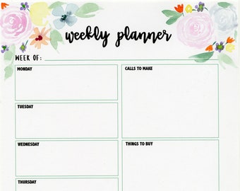 Watercolor Weekly Work Planner Printable Instant Download | Etsy