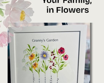 Custom Birth Flower Watercolor Print, Personalized Family Bouquet, Meaningful Garden Art