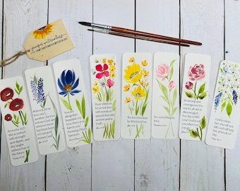 Hand Painted Floral Scripture Bookmarks | Watercolor Bible Verse Christian Gift