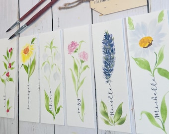 Custom Birth Flower Bookmark | Personalized Watercolor Name Bookmark