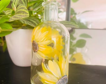 Hand-Painted Glass Bud Vase | Sunflower Floral Art | Cottagecore Decor