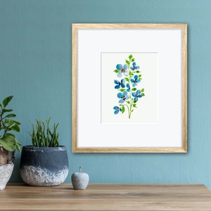 Blue Floral Watercolor Art Print 8x10 - Modern Juniper Stem Wall Art, Home Decor Painting, Watercolors Floral Print for Living Room