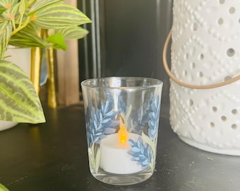 Hand-Painted Floral Glass Votive Candle Holder | Cottagecore Home Accent