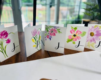 Hand-Painted Floral Initial Card | Watercolor Stationery Set, Personalized Gift