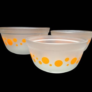 Anchor Hocking Orange Polka Dot Frosted Nesting Bowls Vintage Mixing Bowls Retro Kitchen Rare Bowl Set Frosted Dot Set of 3 Mixing Bowls