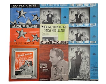 Bing Crosby Sheet Music - Choice of 9 pieces of vintage music 1930's. Wall art, interior decor, Music playing, Old paper, ephemera