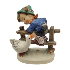 Goebel Hummel 195 barnyard Hero TMK 5 1972 1979 West German Figurine Porcelain Collectible Boy on Fence With Goose Etsy