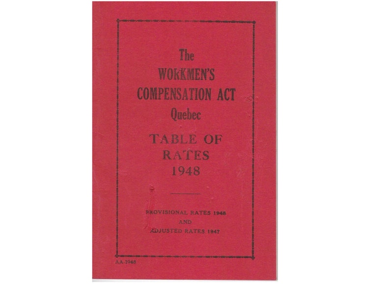 Workers Compensation Act Quebec Table of Rates 1948. Written Etsy Canada