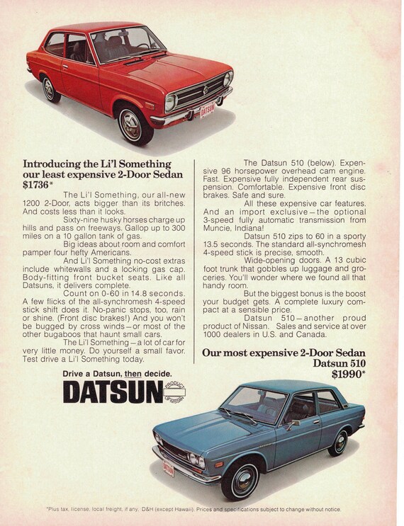 1968 DATSUN NIssan New SEDAN Original Dealer NOS Promotional Postcard UNUSED 