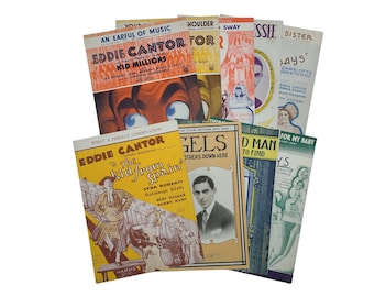 Eddie Cantor Sheet Music - Choice of pieces of vintage music 1920's - 1930's. Wall art, interior decor, Music playing, Old paper, ephemera