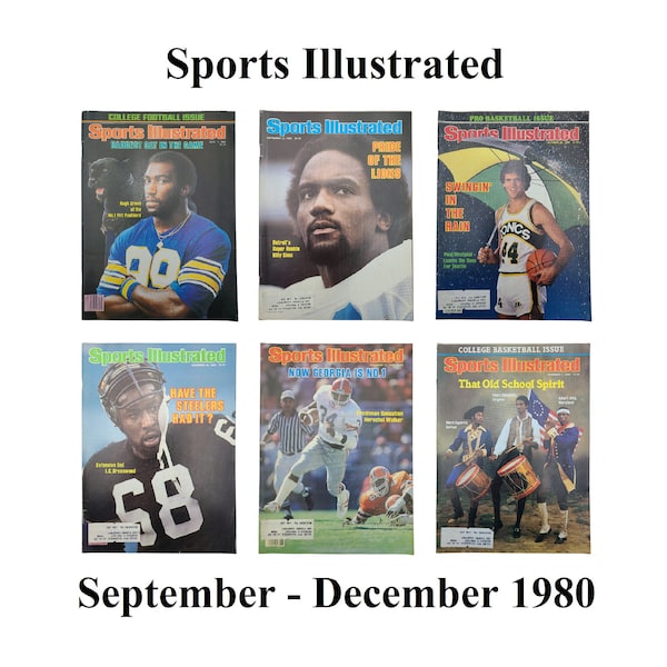 Sports Illustrated Magazines 1980 Sep-Dec, College Football, Pittsburgh, Detroit Lions, Basketball Sonics, Steelers, Georgia, Basketball