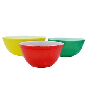 Pyrex Primary Color Bowls Vintage Set of Three Mixing Nesting Bowls 400 Series Yellow Green Red Mixing Bowls Retro Kitchen Rare 1960s Bowls