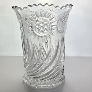 EAPG Solar Pattern No 15116 Cut Crystal & Glass Celery Vase Pressed Glass Antique Glass Feather Swirl Vase U.S. Glass Co. Rare Vase 1908