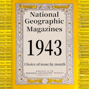 Selección de revistas originales de National Geographic de 1943: historia, ciencia, naturaleza, geografía, ecología, tecnología, cultura mundial, educación.