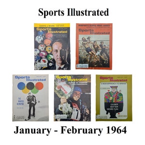 Revistas de Sports Illustrated, enero-febrero de 1964, fútbol, deportista del año, boxeo, Dempsey, Juegos Olímpicos de invierno, esquí, juego de cartas de bridge