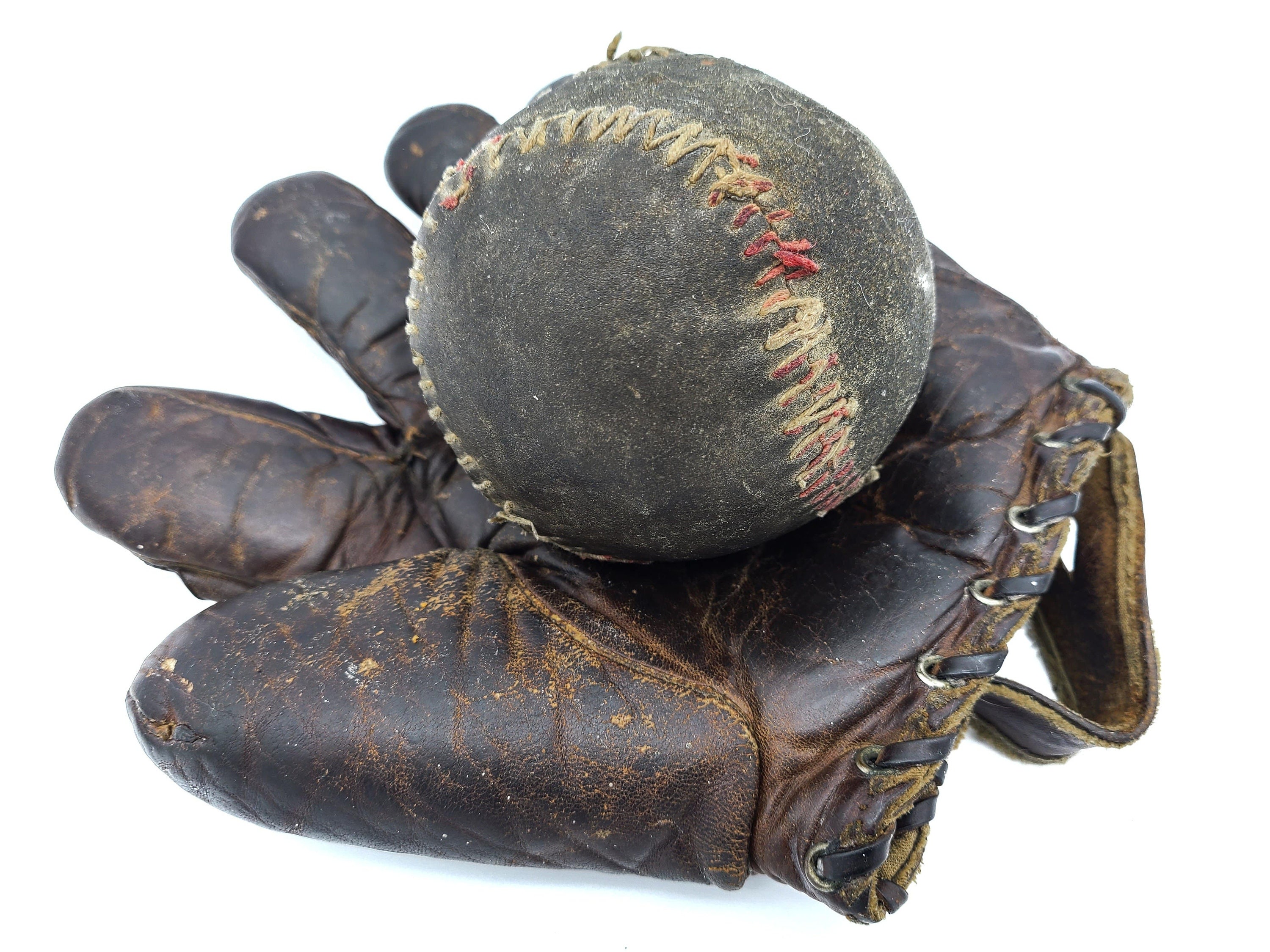 Antique leather baseball glove and ball. Circa 19101920s. Etsy